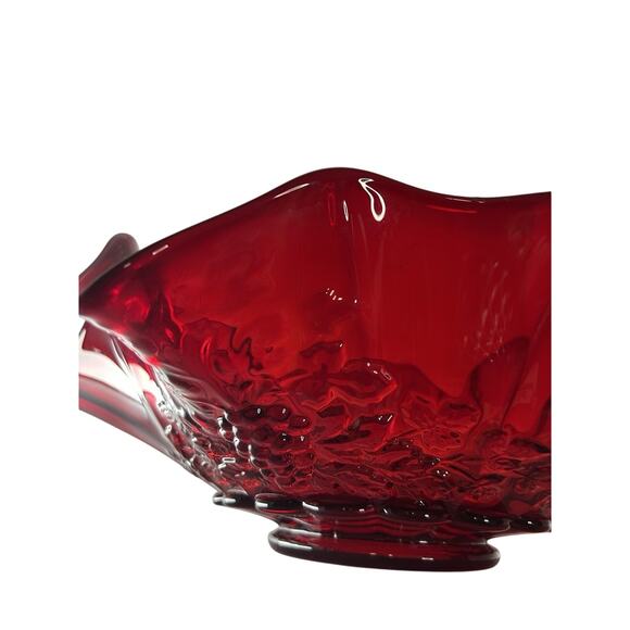 L G Wright 14” Ruby Round Serving Bowl Cadmium Paneled Grape Crimped Ruffle Glow - Picture 5 of 11